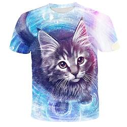 Unisex 3D Digital Cute Cats Printed Pattern Kurzarm T-Shirts für Männer Frauen,Katzen-8,4XL von LIVBH