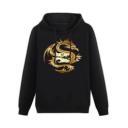 Unisex 3D Hoodie Sweatshirt Gedruckt Kapuzenpullover Kordelzug Pullover mit Tasche The Golden Dragon, Schwarz, M von LIVBH