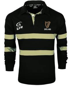Irland Harp Rugby-Shirt mit langen Ärmeln, Schwarz / Cremefarben (S-XXXL), Schwarz , S von LIVE FOR RUGBY