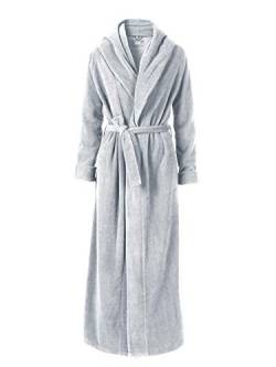 LIVEINU Damen Herren Warm Bademäntel mit Schalkragen Extra Lang Saunamantel mit Gürtel Tasche Reisebademantel Morgenmantel Bathrobe Weich Super Flauschig Grau EU S von LIVEINU