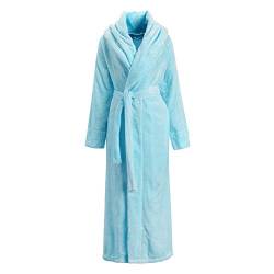 LIVEINU Unisex Warm Plüsch Bademäntel mit Schalkragen Extra Lang Saunamantel mit Gürtel Tasche Reisebademantel Morgenmantel Bathrobe Weich Super Flauschig Blau EU L von LIVEINU