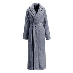 LIVEINU Unisex Warm Plüsch Bademäntel mit Schalkragen Extra Lang Saunamantel mit Gürtel Tasche Reisebademantel Morgenmantel Bathrobe Weich Super Flauschig Grau EU L von LIVEINU