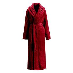 LIVEINU Unisex Warm Plüsch Bademäntel mit Schalkragen Extra Lang Saunamantel mit Gürtel Tasche Reisebademantel Morgenmantel Bathrobe Weich Super Flauschig Rot EU M von LIVEINU