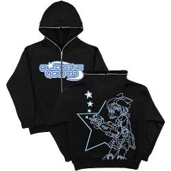 4 Tune Kapuzenjacke Full Face Zipper Hoodie, Sterne Motiv Graphics Harajuku für Paare Sweatshirt Vintage Kapuzenjacke Unisex Locker Kapuzenpullove (Color : Black-02, Size : M) von LIXQQS