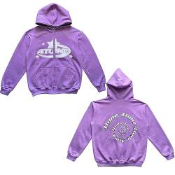 4 Tune Kapuzenpullover mit Reißverschluss, Fortune Star Letter Print Hoodie, Y2K Fleece-Sweatshirt mit Durchgehendem Reißverschluss und Kapuze (Color : Purple, Size : XL) von LIXQQS