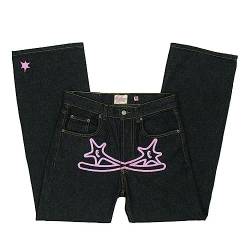 Cargo Baggy Jeans Y2k, Baggy Jogginghose Y2k, Hip-Hop Hose Unisex, Cargo Jogginghose Harajuku Hip Hop Print Loose Men Rock Straight Hose mit Weitem Bein (Color : Pink, Size : S) von LIXQQS