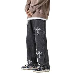 High Street Cross Patch Jeans Herren Trendige Marke Hip-Hop Hübsche Gerade Lose Lange Hosen mit Weitem Bein (Color : Schwarz, Size : 3XL) von LIXQQS