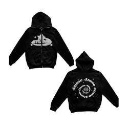 Kapuzenpullover mit Reißverschluss Damen Herren 4TUNE Star Print Zip Hoodie SweatshirtY2K Harajuku Jacke mit Taschen Baumwolle Hip Hop Streetwear in Übergröße für Männer Jungen und Mädchen ( Color : S von LIXQQS