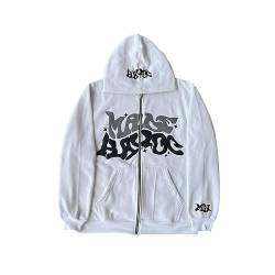 Y2K Kapuzenpullover Jacke Herren Fleece Reißverschluss Sport Mantel Unisex Paare Hip Hop Streetwear Warme Freizeitjacke mit Taschen Zip Hoodie Trendiger Sweatshirt mit Graffiti Druck ( Color : White , von LIXQQS