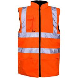 LJ Warnweste, superweich, mit Fleece gefüttert, wendbar, wasserdicht, hohe Sichtbarkeit, Sicherheits-Arbeitskleidung, Weste, Bodywarmer gepolsterte Westen, Orange, XXXL von LJ