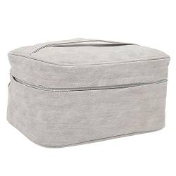 Hand-Kulturbeutel, Tragbare Make-up-Tasche aus PU-Leder, Wasserdicht, Breiter Riemen mit Reißverschlüssen für Reisen (Grey) von LJCM