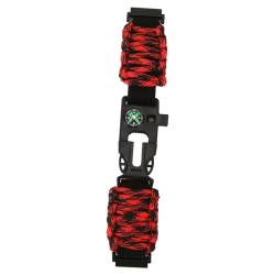 LJCM Paracord-Armband mit Pfeife, 22-mm-Schnalle, Feuerstarter-Seilschneider, Verstellbares Paracord-Uhrenarmband Zum Klettern (Rot-Schwarz-Tarnung) von LJCM