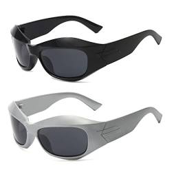 LJCZKA 2 Paar y2k Wrap Around Sonnenbrille für Herren Damen, Sport Sonnenbrille Fahrradbrille Radbrille Schnelle Brille y2k mit UV-Schutz von LJCZKA