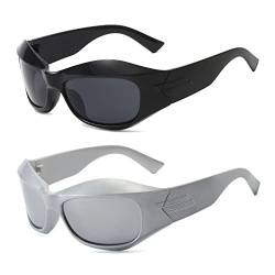LJCZKA 2 Paar y2k Wrap Around Sonnenbrille für Herren Damen, Sport Sonnenbrille Fahrradbrille Radbrille Schnelle Brille y2k mit UV-Schutz von LJCZKA