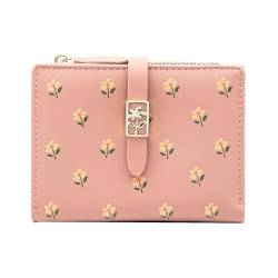 LJCZKA Geldbörse für Frauen – Blume Niedliche Brieftasche Kartenhalter für Mädchen Damen Kleine Bifold Reißverschluss Leder Geldbörse Kurze Geldbörse, Pink, Einheitsgröße von LJCZKA