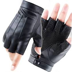 LJCZKA Handschuhe Fingerlos Leder Herren, Halbfinger Handschuhe Herren Leder Rutschfest Motorrad Fahrhandschuhe - Schwarz von LJCZKA