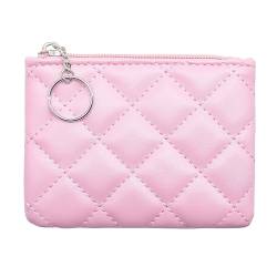 LJCZKA Münzgeldbörse für Damen, gestepptes Leder, Mini-Tasche, Kartenhalter, Reißverschluss, Münzgeldbörse, Make-up-Tasche mit Schlüsselanhänger, Pink, Einheitsgröße, Münzgeldbörse von LJCZKA