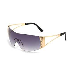 LJCZKA Randlose y2k Sonnenbrille für Damen Herren- Wrap Around Sonnenbrille Shield Flat Top sonnenbrille Männer Frauen mit UV400 von LJCZKA