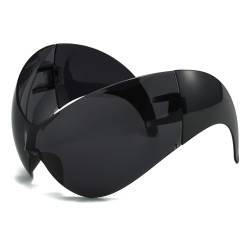 LJCZKA Randlose y2k Sonnenbrille für Damen und Herren, Futuristische Wrap Around Sonnenbrille Groß Sport Brille mit Schild UV-Schutz von LJCZKA