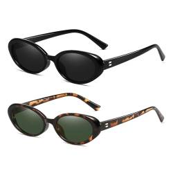 LJCZKA Retro Ovale Sonnenbrille Damen Herren 90er Vintage Stilvolle Kleine Schmal Oval Sonnenbrille UV400 von LJCZKA