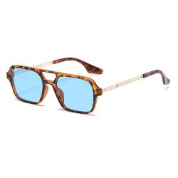 LJCZKA Sonnenbrille Damen Herren Pilotenbrille Retro Sonnenbrille mit Doppelter Brückenausführung 70er Jahre Klassisch flach quadratisch Quadratisch Metallrahmen von LJCZKA