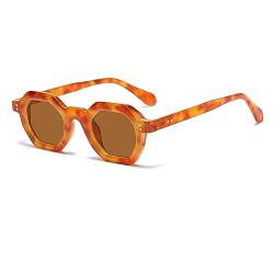 LJCZKA Vintage Achteckige Sonnenbrille Herren Damen, Retro Sonnenbrille Klein Polygon Brille Klassisch Unisex UV-Schutz von LJCZKA