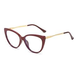 LJCZKA Vintage Blaulichtfilter Brille Damen Katzenaugen, Brille Ohne Stärke Damen Katzenauge Brillengestell Metall Anti Müdigkeit von LJCZKA