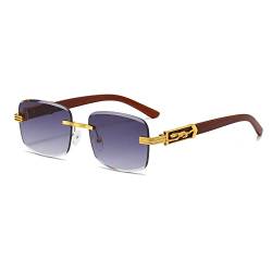 LJCZKA Vintage Randlose Rechteckige Sonnenbrille Herren Damen, Retro Klein Eckig Sonnenbrille Durchsichtige Gefärbte Gläser mit Farbverlauf von LJCZKA