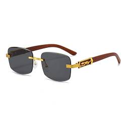 LJCZKA Vintage Randlose Rechteckige Sonnenbrille Herren Damen, Retro Klein Eckig Sonnenbrille Durchsichtige Gefärbte Gläser mit Farbverlauf von LJCZKA