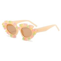 LJCZKA Vintage Sonnenbrille Blume Katzenauge Damen, Retro Sonnenbrille Blumenform Strass Mode Trend Partybrille Festival mit UV-Schutz von LJCZKA