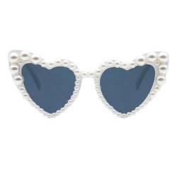 LJCZKA Vintage Sonnenbrille Herz Perlen Damen Retro Sonnenbrille Klassisch Frauen Aesthetic Partybrille Herzbrille UV-Schutz von LJCZKA