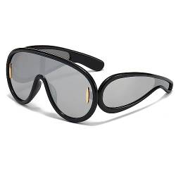 LJCZKA y2k Sonnenbrille Futuristische Damen Herren, Trendy Sonnenbrille übergroße Mode Brille Maske Hippie mit Schild UV-Schutz von LJCZKA