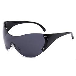 LJCZKA y2k Wraparound Sonnenbrille Damen Herren, Große Sonnenbrille Randlos Oval y2k Brille Stern Futuristische Sport Brille mit UV-Schutz von LJCZKA