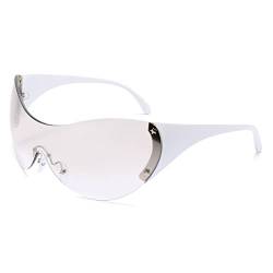 LJCZKA y2k Wraparound Sonnenbrille Damen Herren, Große Sonnenbrille Randlos Oval y2k Brille Stern Futuristische Sport Brille mit UV-Schutz von LJCZKA