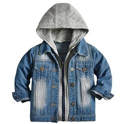 LJENFCI MäDchen Jeansjacke Jungen Teenager Kinderjacken mit Kapuze Toddler Jeansmantel Kinder Cool Mantel Kinderkleidung,Blau # 1,122/128 von LJENFCI