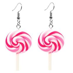 LJFEA 1 Paar rosa Lollipop Candy Dangle Earrings Weiche Keramik Lollipop Ohrringe Frauen Mädchen von LJFEA