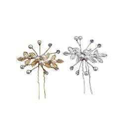 LJFEA 2 Stück Haarschmuck Hochzeit Perle Blume Braut Haarkamm Strass Brautschmuck Braut Haarnadeln für Kommunion MäDchen Braut Brautjungfer(Gold, Silber) von LJFEA