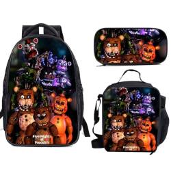 FNAF Rucksack, 3-teilig, Fünf-Nacht-Spiele, 3D-Druck, Rucksack & Lunchtasche & Federmäppchen, Sicherheitsverletzung, Schulranzen-Set, leicht, lässig, für Studenten, Teenager, Jungen, Mädchen, Typ 3, von LJFIWY