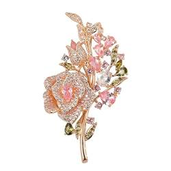 Farbe Rose Blume Zirkon Brosche weibliche Farbe Diamant Corsage Geschenkbox Kleid Strickjacke Pin Mantel Zubehör (A (A wie das Bild zeigt) von LJQZFWXX