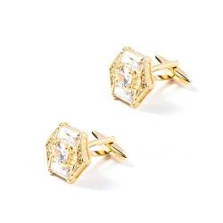 Goldfarbene Manschettenknöpfe mit sechseckigem Diamantkristall und französischen Manschettenknöpfen für Herren von LJQZFWXX