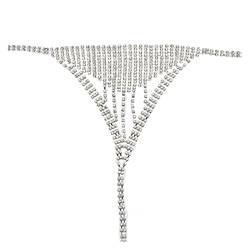 Körperkette, Kristall-Bikini-Set, Körperschmuck, BH, Höschen für Damen, Unterwäsche, geometrisch, Strass, Lendenwirbelsäule, Nachtclub (1 silberfarben) von LJQZFWXX