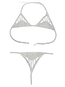 Körperkette, Kristall-Bikini-Set, Körperschmuck, BH, Höschen für Damen, Unterwäsche, geometrisch, Strass, Lendenwirbelsäule, Nachtclub (3 golden) von LJQZFWXX