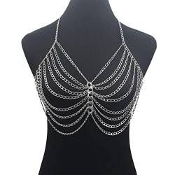 Körperketten BH, sexy Metall-Körperkette, Halskette, Geschirr für Frauen, Festival-Accessoires, Strand, Bikini, Brustkette, Schmuck, Party-Geschenk (1 A) (1 A) von LJQZFWXX