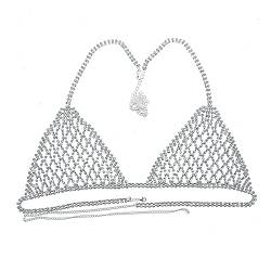 Mesh Kristall BH Harness Bauch Taille Kette für Frauen Strass Sexy Körper Schmuck BH Halskette Bralette (B Silber BH) von LJQZFWXX