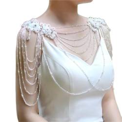 Mode Körperkette Elegante Hochzeitskleid Perle Kristall Schulterkette Schmuck Blume Spitze Perlen Brustkette Design Frauen Quaste Halskette Ketten Körperschmuck von LJQZFWXX