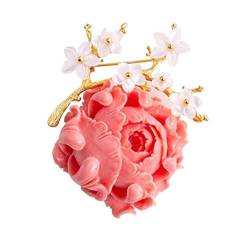 Pfingstrosen-Brosche für Damen, plattiert, florales Anstecknadel, Retro-Mantel-Weater-Cardigan-Brosche, exquisite Broschen für Damen (A 5,8 cm) von LJQZFWXX