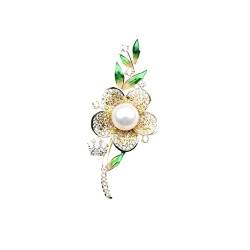 Romantischer Blumenzweig, natürliche Perle, Diamant-Blume, lange große Nadel, tropfendes Öl, Retro-Damenbrosche (B (B wie das Bild zeigt) von LJQZFWXX