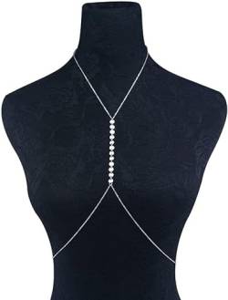 Schlichter Stil Strand-/Party-Halskette mit Bauch-Körperkette, modischer sexy Kupfer-Pailletten-Körperschmuck für Frauen (Farbe: Silber4) von LJQZFWXX