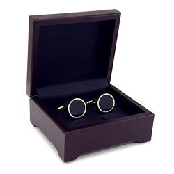 Schwarzer Achat mit goldenen Manschettenknöpfen, Hemd-Accessoires, Metall, personalisierbar, für Damen und Herren, Manschettenknöpfe, Geschenke (Farbe: B) (BA) von LJQZFWXX