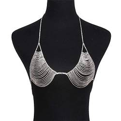 Sexy Diamant-Brustkette, BH, glitzernde Strass-Körperkette, Kristall-Bikini-Brustschmuck, Dessous, Damen-Nachtclub-Kleidung (Silberfarbe) von LJQZFWXX